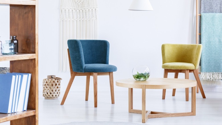 chartreuse and blue chairs 