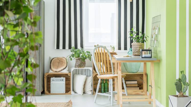 lime green wall behind desk