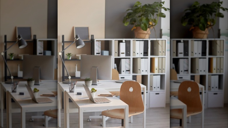 tan and gray home office