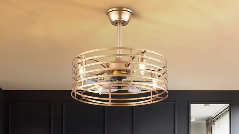 Gold caged ceiling fan