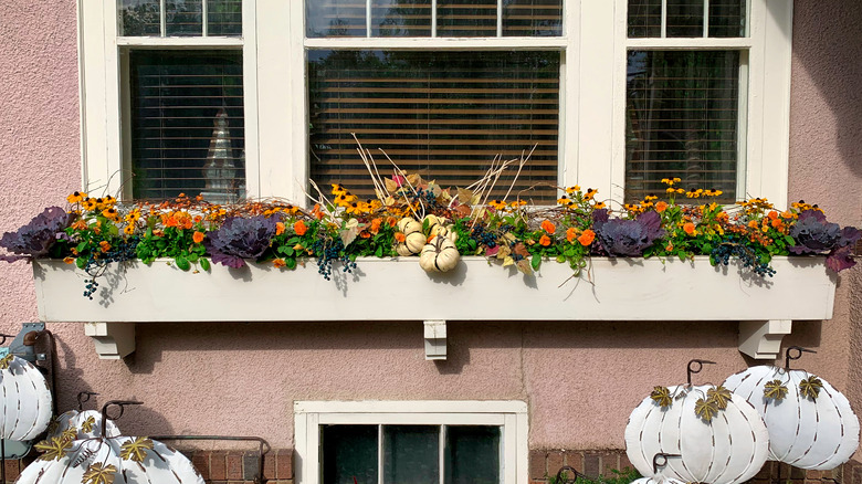 long window box with flowers