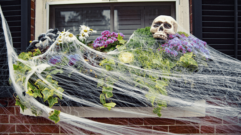 window box with halloween decor