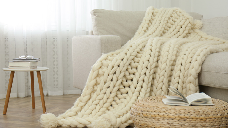 thick cream throw blanket