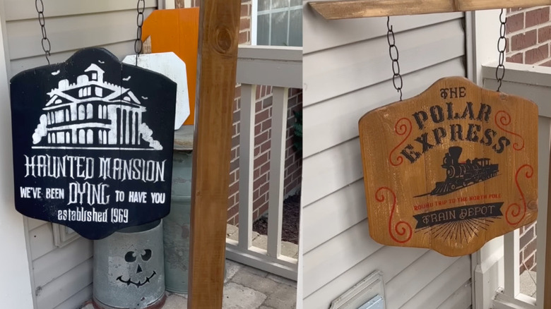 Halloween and holiday hanging signs made from old fence wood