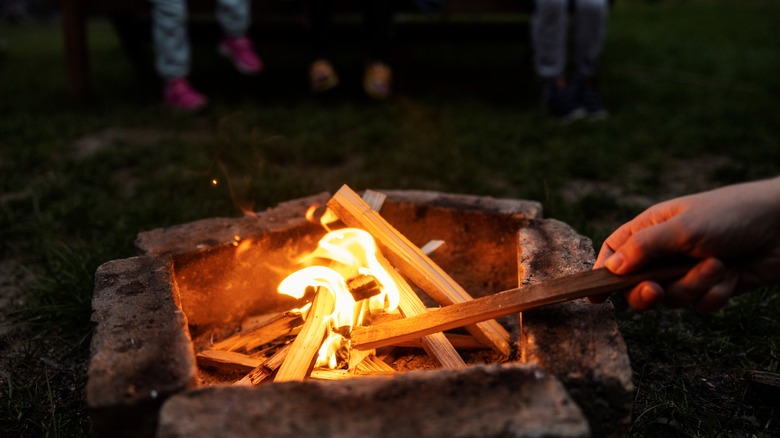 A campfire with small flame.