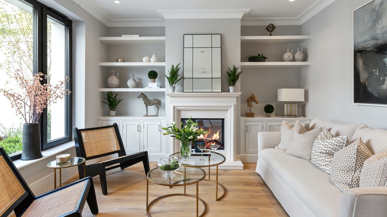 Mirror above fireplace