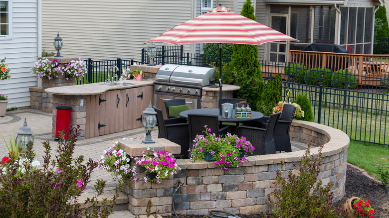 stone patio with grill