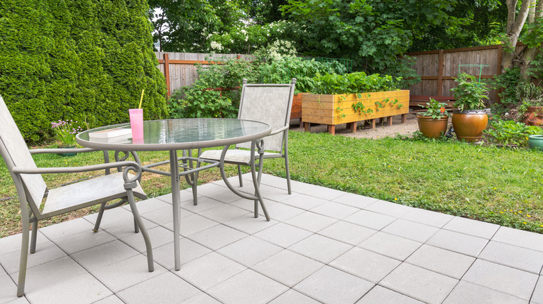 concrete tile patio and patio set