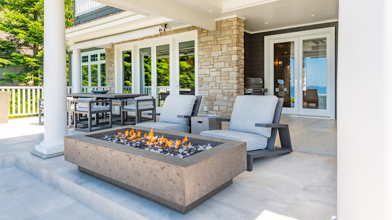 patio with fireplace 