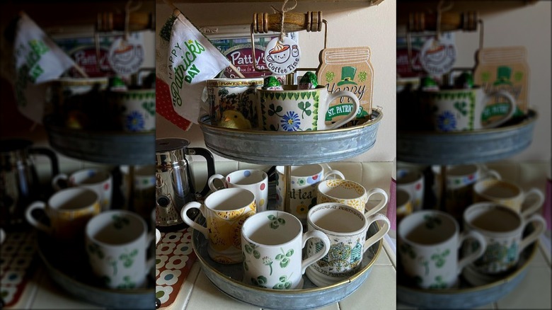 galvanized tray with mugs