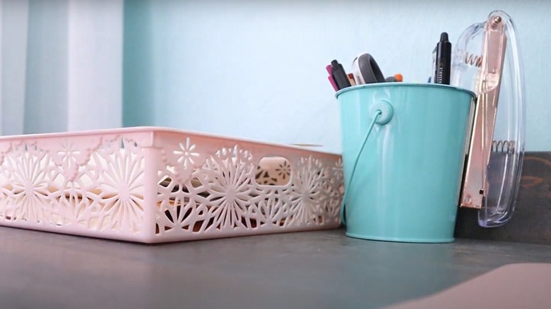 desk tray and pen bucket