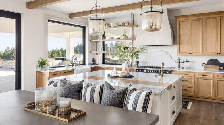 table next to kitchen island