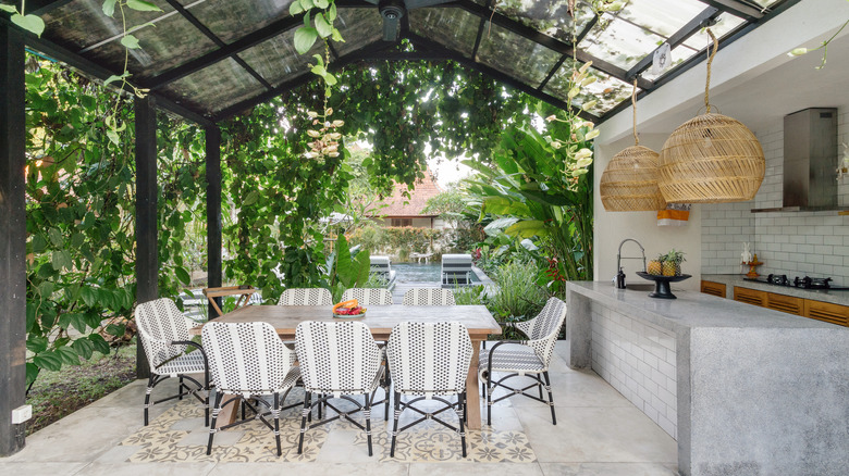 large table in outdoor kitchen