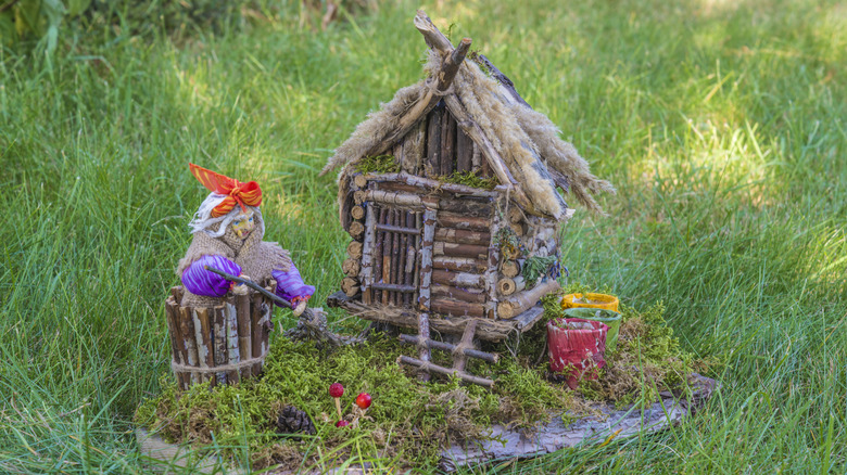 Twig home in fairy garden