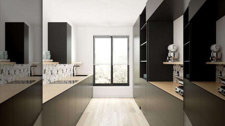 Black galley kitchen 