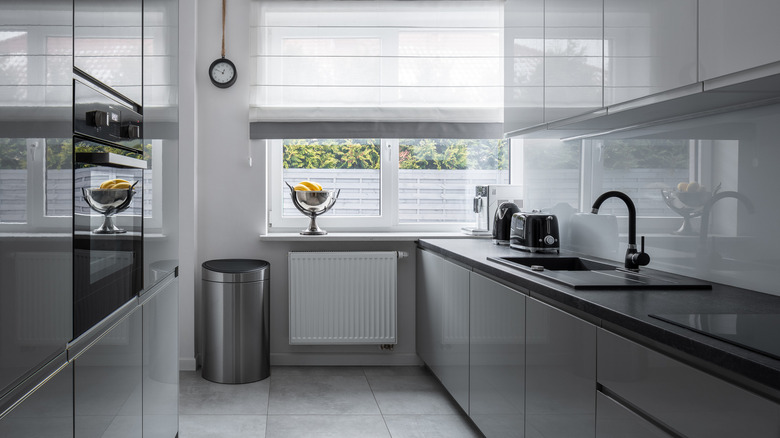 Gray galley kitchen 