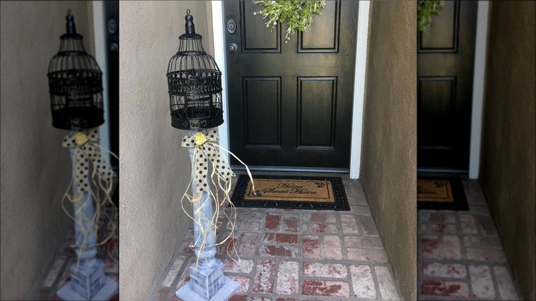 birdcage on repurposed table leg