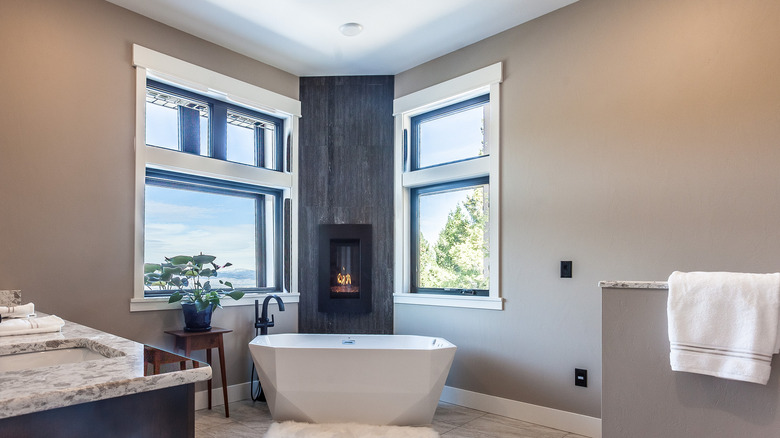 bathroom with fireplace