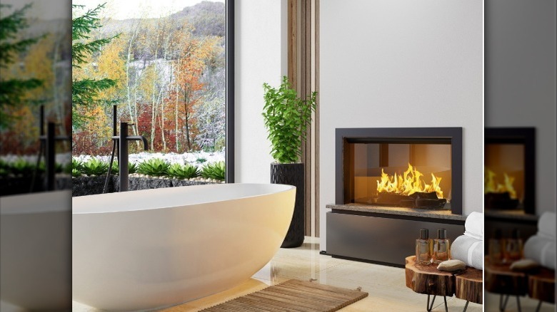 bathroom with fireplace