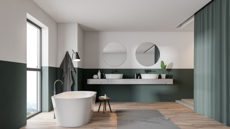 modern bathroom with dark green