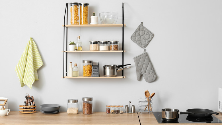 modern kitchen with shelves