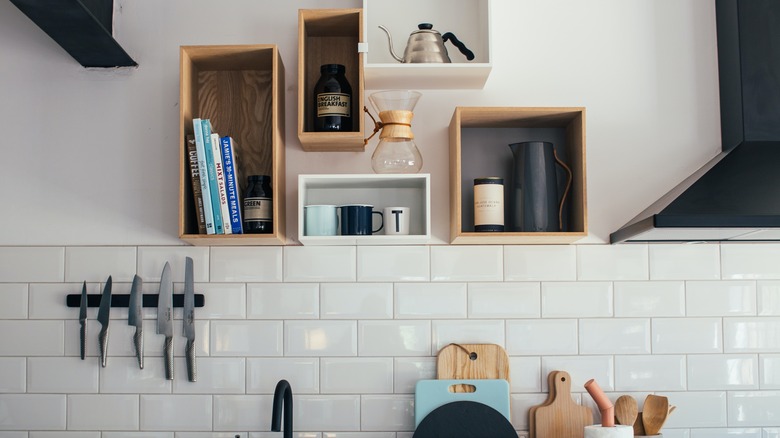 kitchen with box shelves