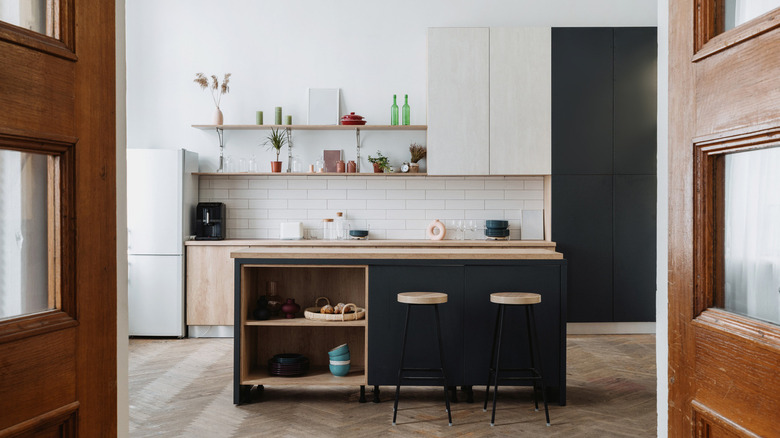 wooden cabinet on countertop