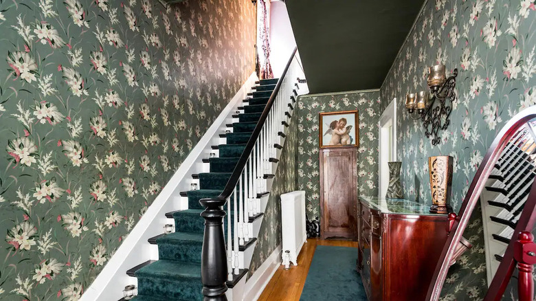 wallpapered hallway