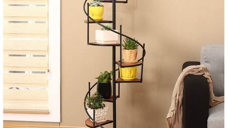 spiral shelf with plants 