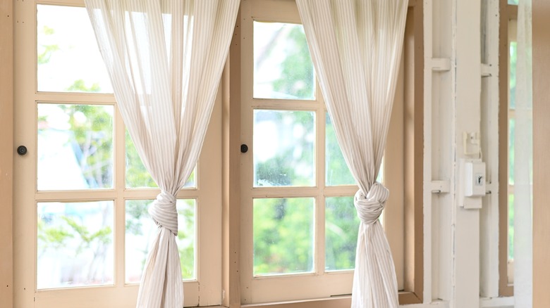 pink beige window curtains drapes