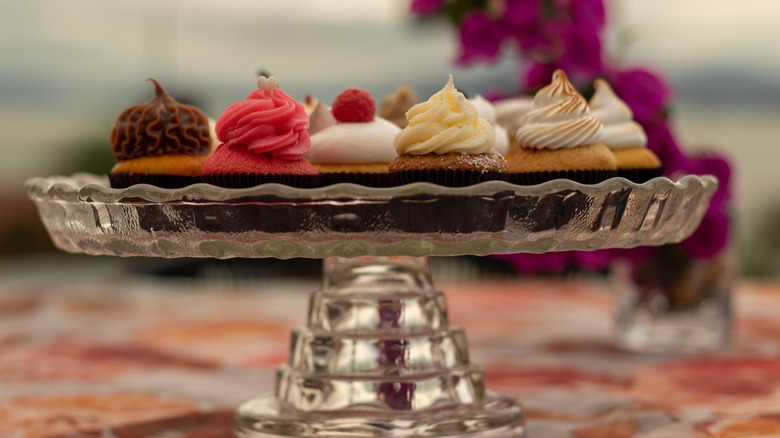 muffins on glass stand