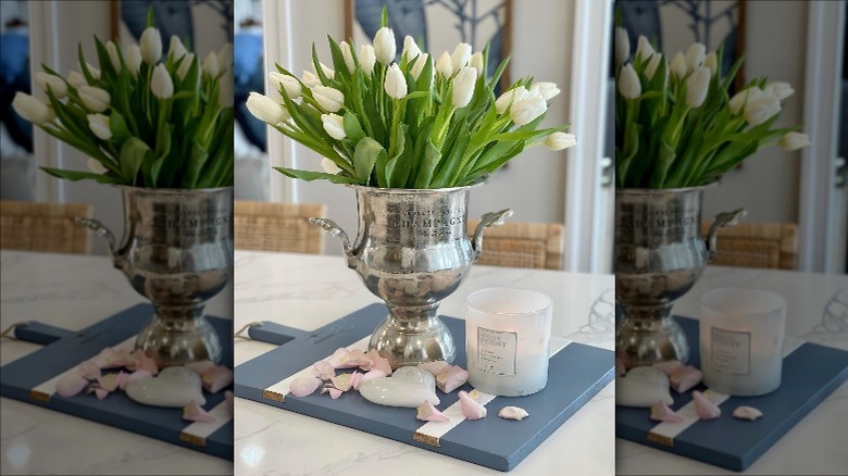 Tulips in champagne bucket