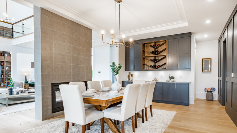 light fixture above dining table