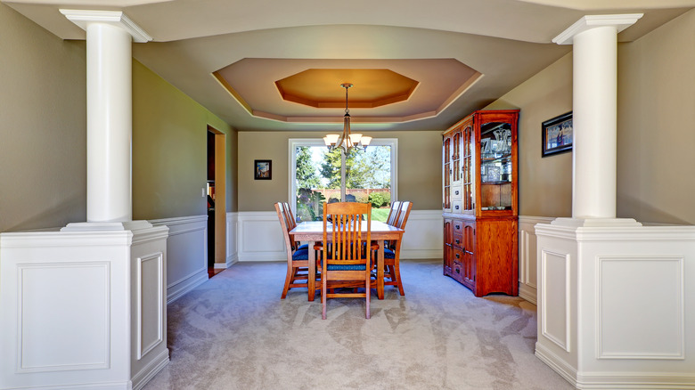 painted tray ceiling above table