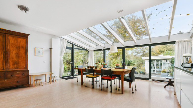 skylights above dining room