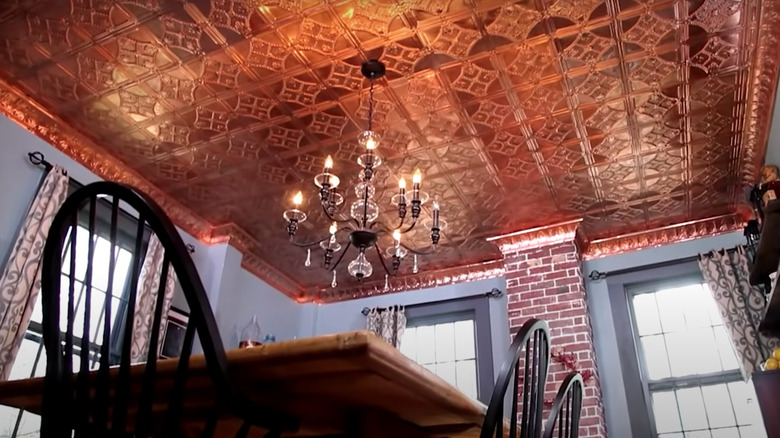 copper metal tiles above table