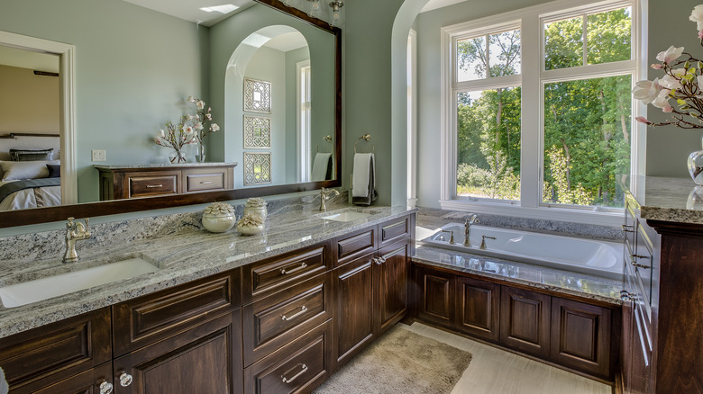 dark wood bathtub surround