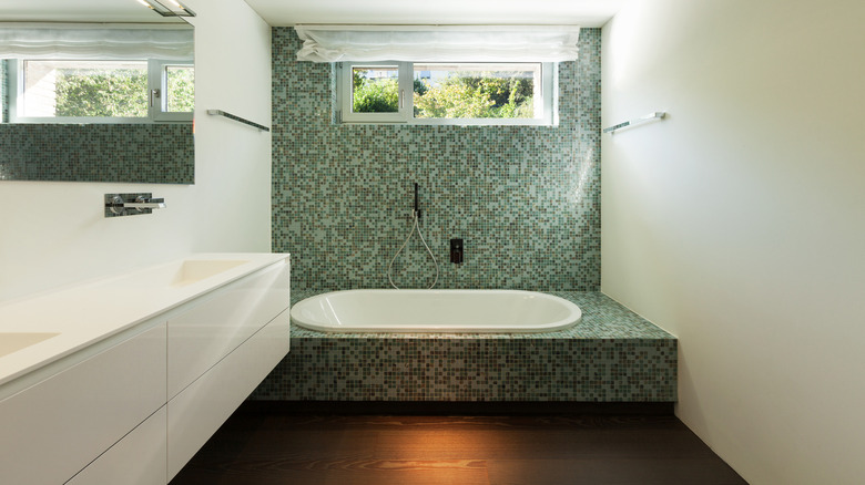 bathtub with tiny tiles