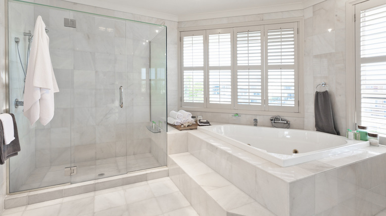 bathtub with tiled steps