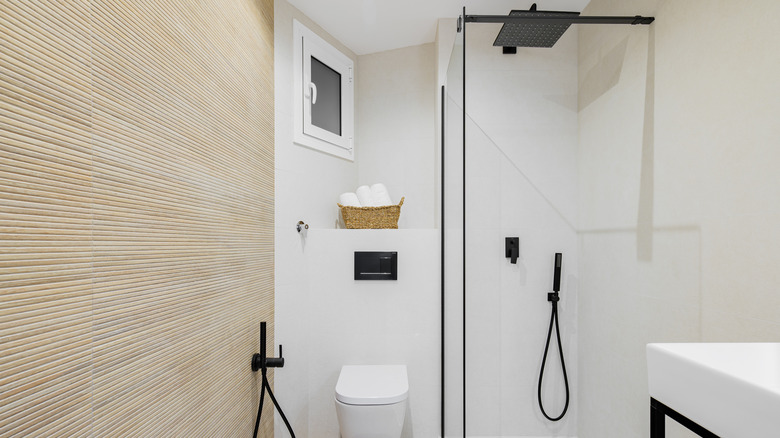 doorless shower in a small bathroom