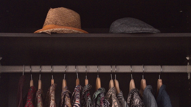 Hats on closet shelf