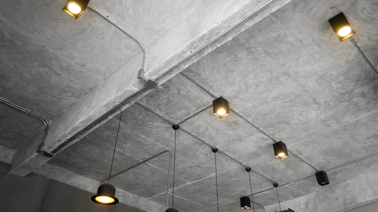 light pendants on cement ceiling