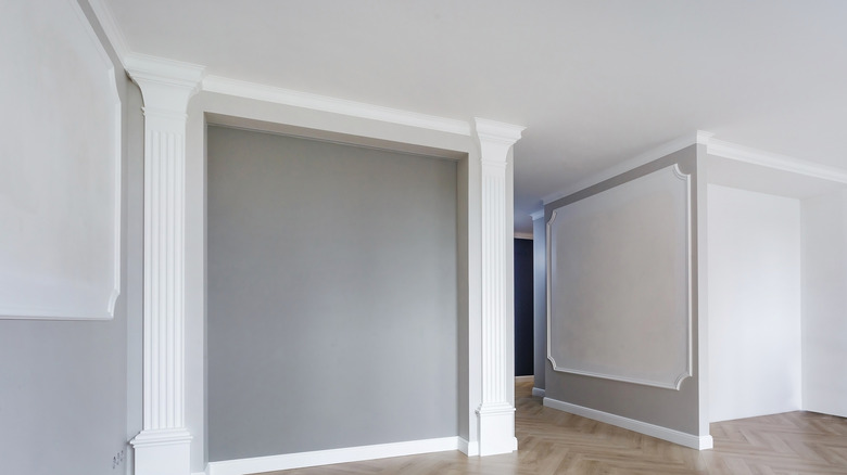 basement with white crown molding