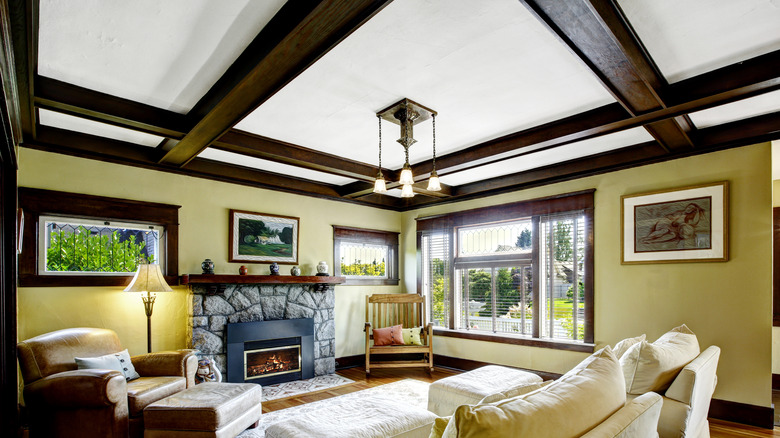 coffered ceiling with dark trim