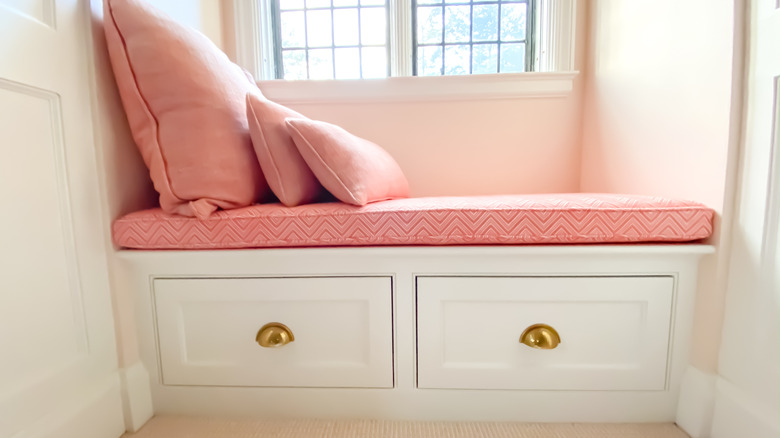 white bench with drawers