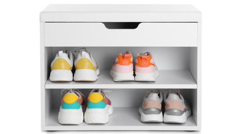 white storage bench for shoes