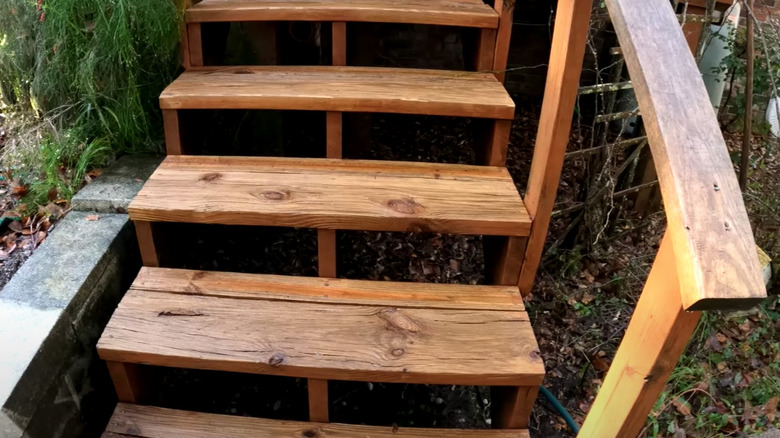 washed light wood stairs