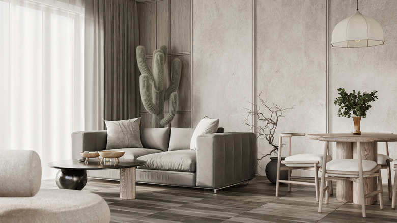 grey living room with cactus