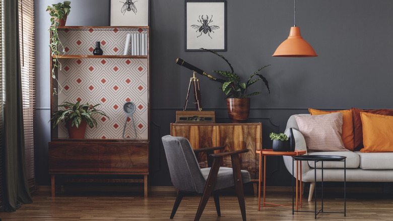 living room with vintage decor