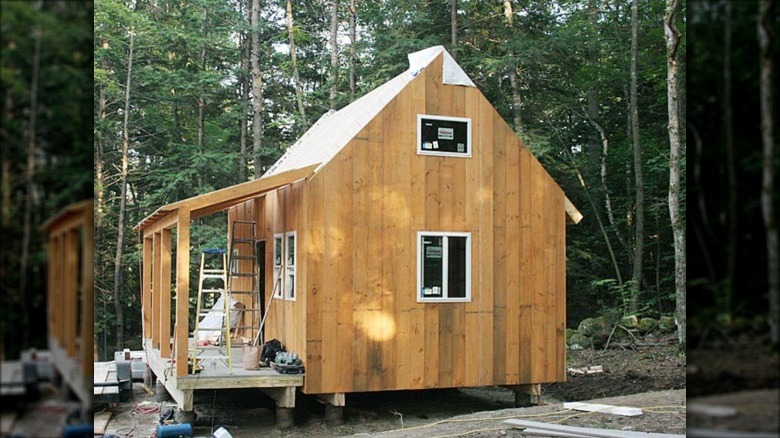 Bungalow under construction in woods